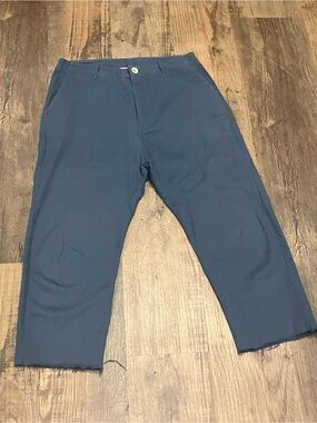 acacia swimwear Blue Cotton Cropped Chinos w/ Raw Hem Pants